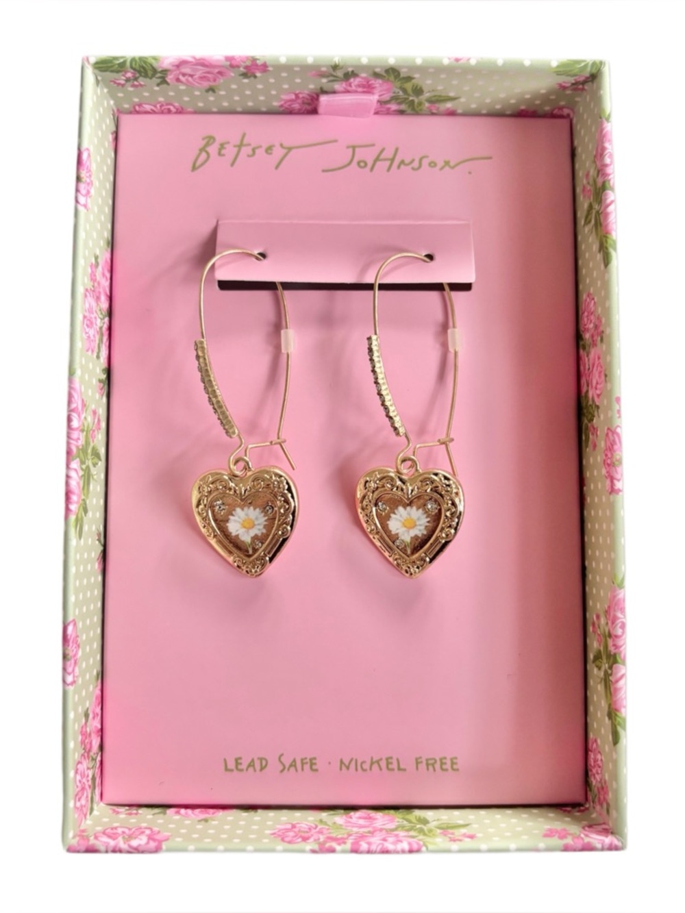 Betsey Johnson Gold Plated Daisy Shepherd Hook Earrings NWT